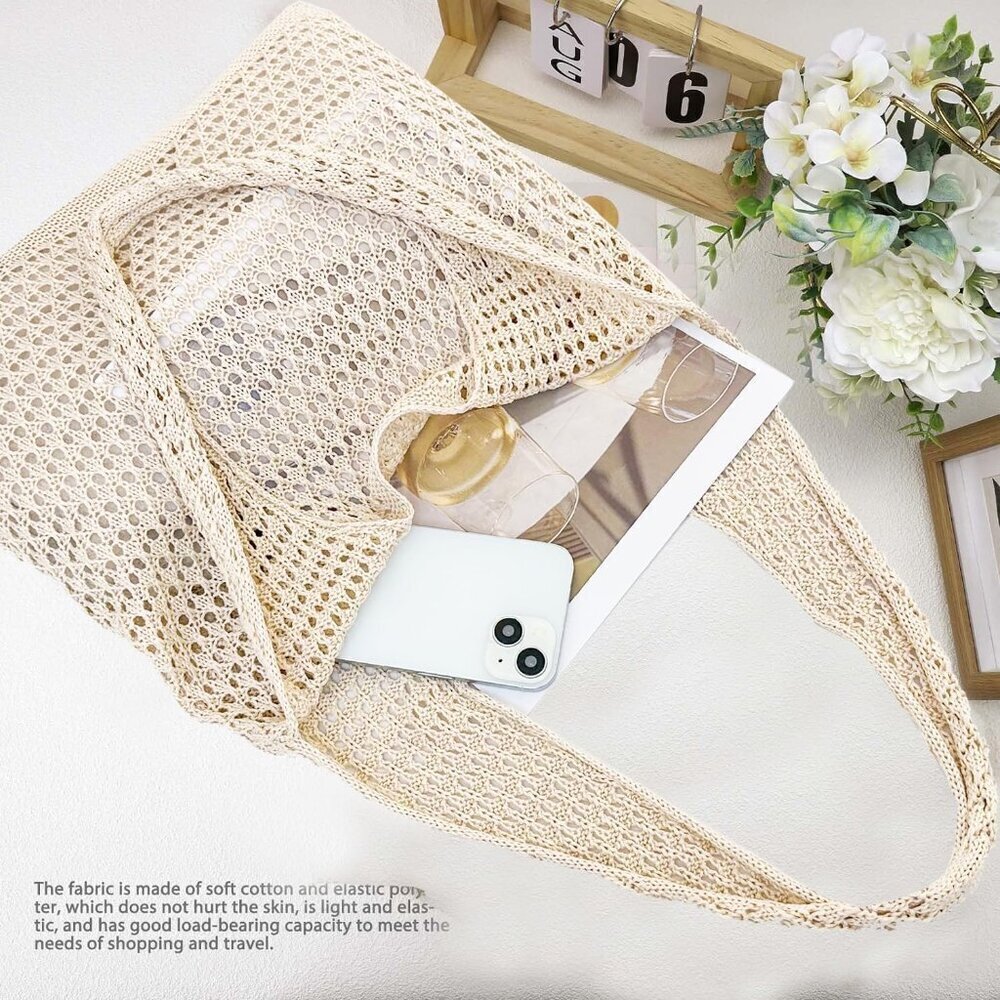 Crochet Bags for Women - Summer Beach Tote, Aesthetic Hippie Knit Bag - Picture 6 of 6